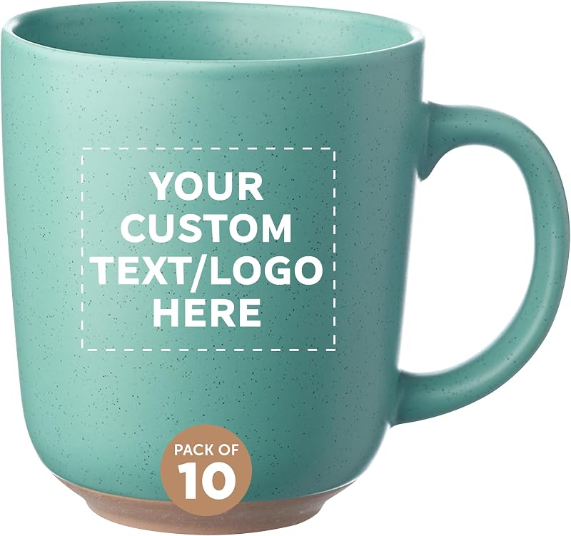 DISCOUNT PROMOS Custom Ocean Pines Speckled Clay Bistro Mugs 17 oz. Set of 10, Personalized Bulk Pack - Cozy Coffee Experience, Comfortable Grip, Charming Design - Teal