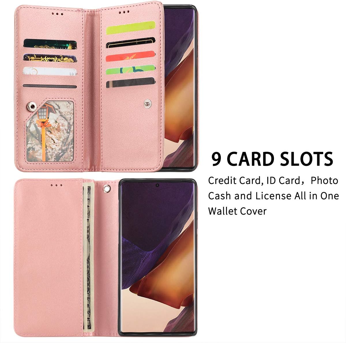 Petocase Compatible Note 20 Ultra Wallet Case,Luxury Bling Classy Leather Folio Flip Wristlet Shockproof Protective Card Slots Holder Carrying Cover for Samsung Galaxy Note 20 Ultra-Rose Gold