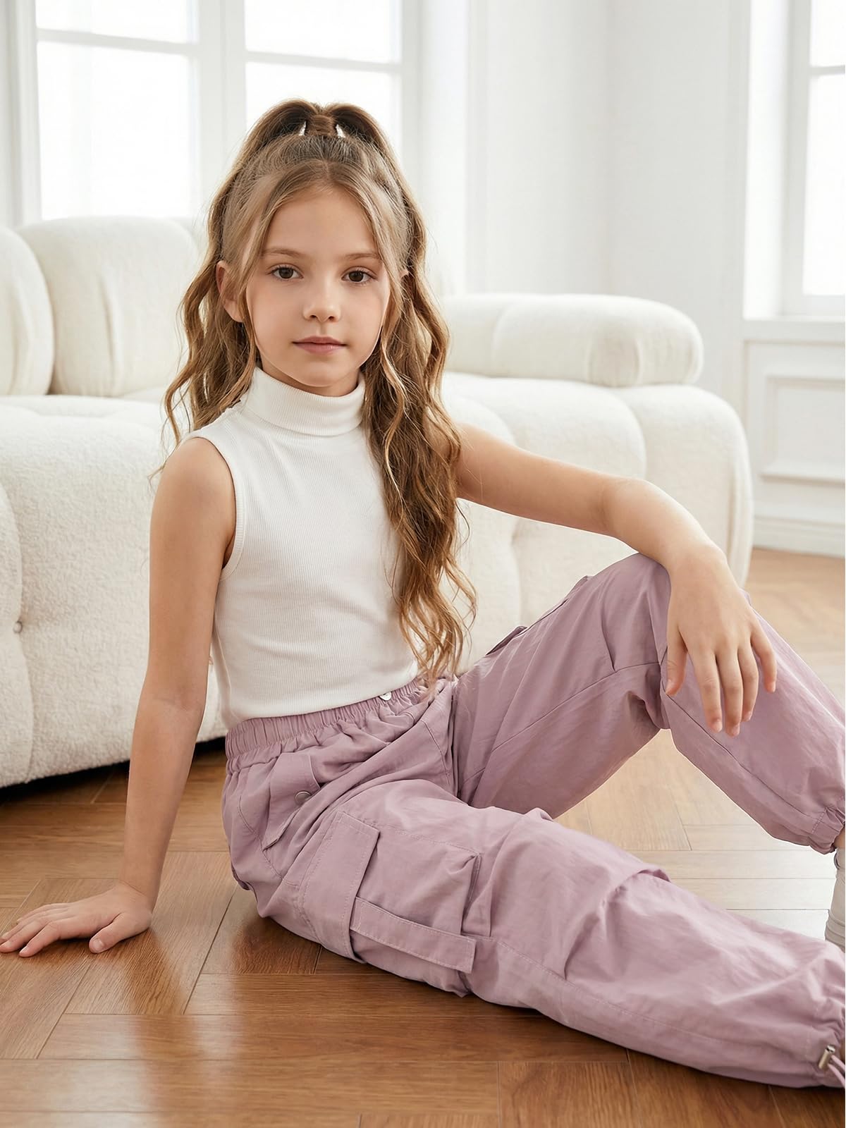 JiAmy Pantaloni cargo da ragazza, gamba larga con elastico in vita, pantaloni larghi casual elasticizzati da danza joggers Y2k per bambini da 5 a 13 anni