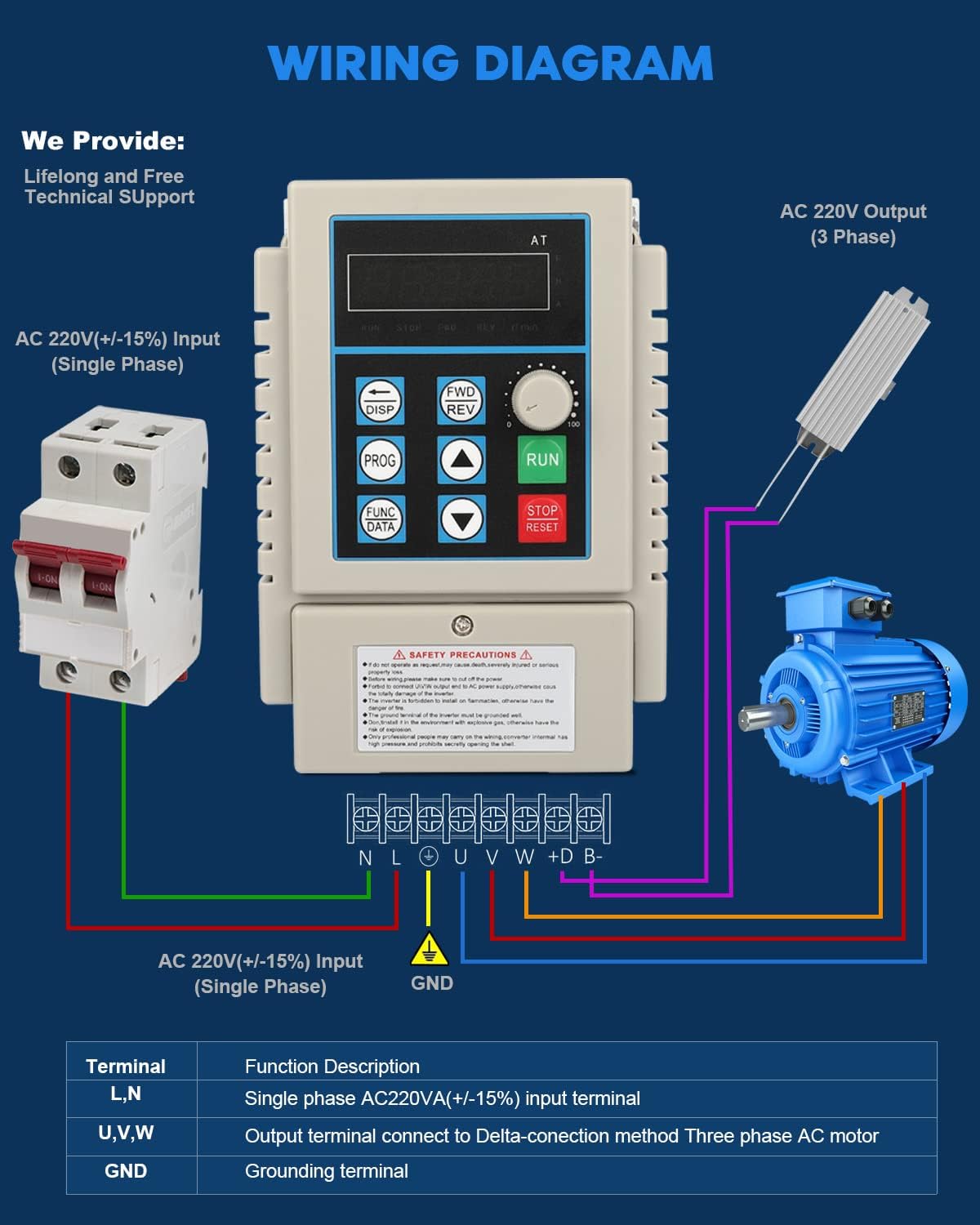 FAHKNS Variable Frequency Drive AC 220V/0.75kw 1HP 5A VFD Inverter Single Phase to 3 Phase Frequency Converter for Spindle Motor Speed Control