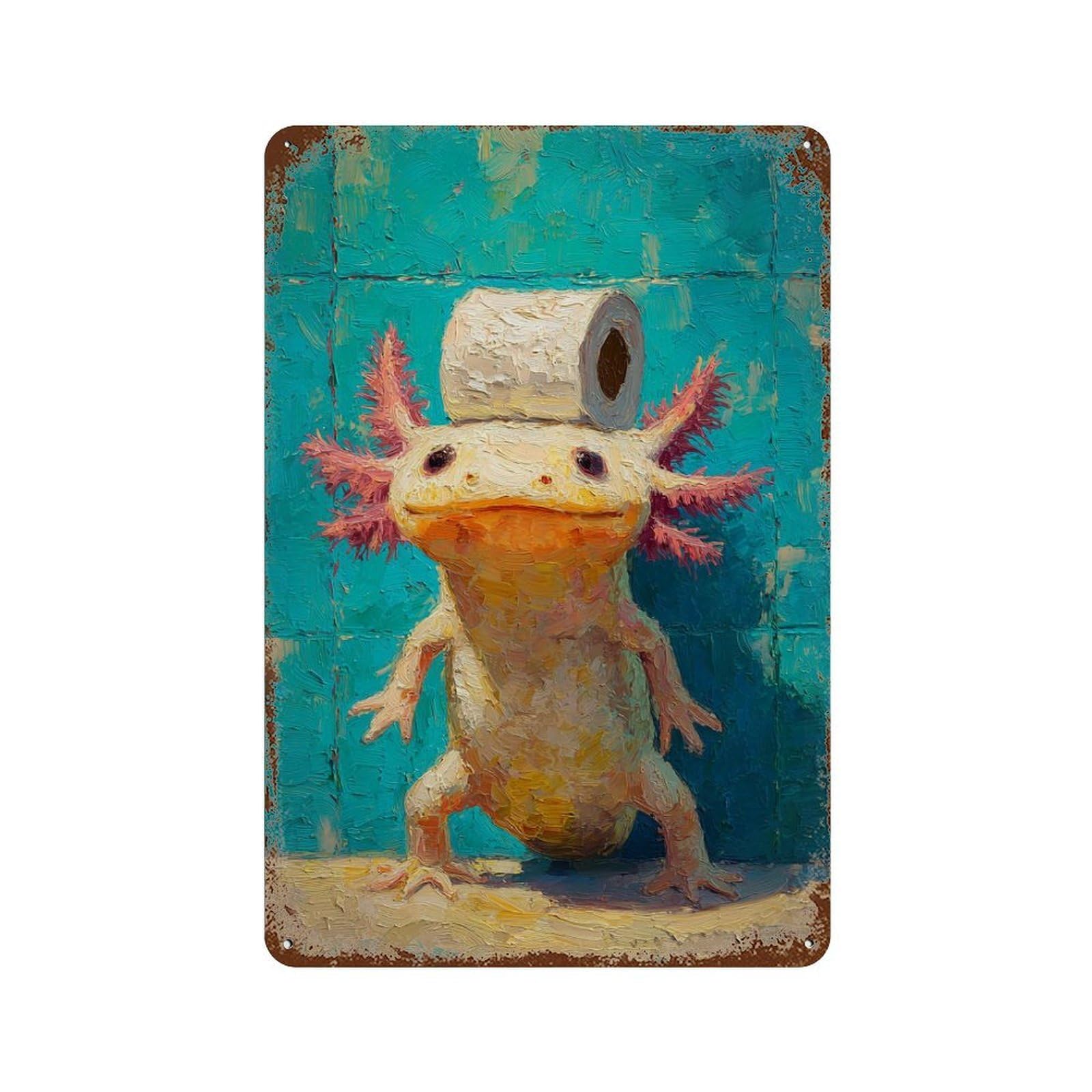 Axolotl with Toilet Paper Hat Retro Metal Sign 11.8"x7.9", Vintage Wall Decor for Office, Studio And Wall Decor