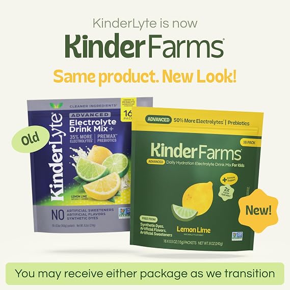 KinderFarms Kids Advanced Electrolyte Powder Drink Mix, Lemon Lime, 16 Ct