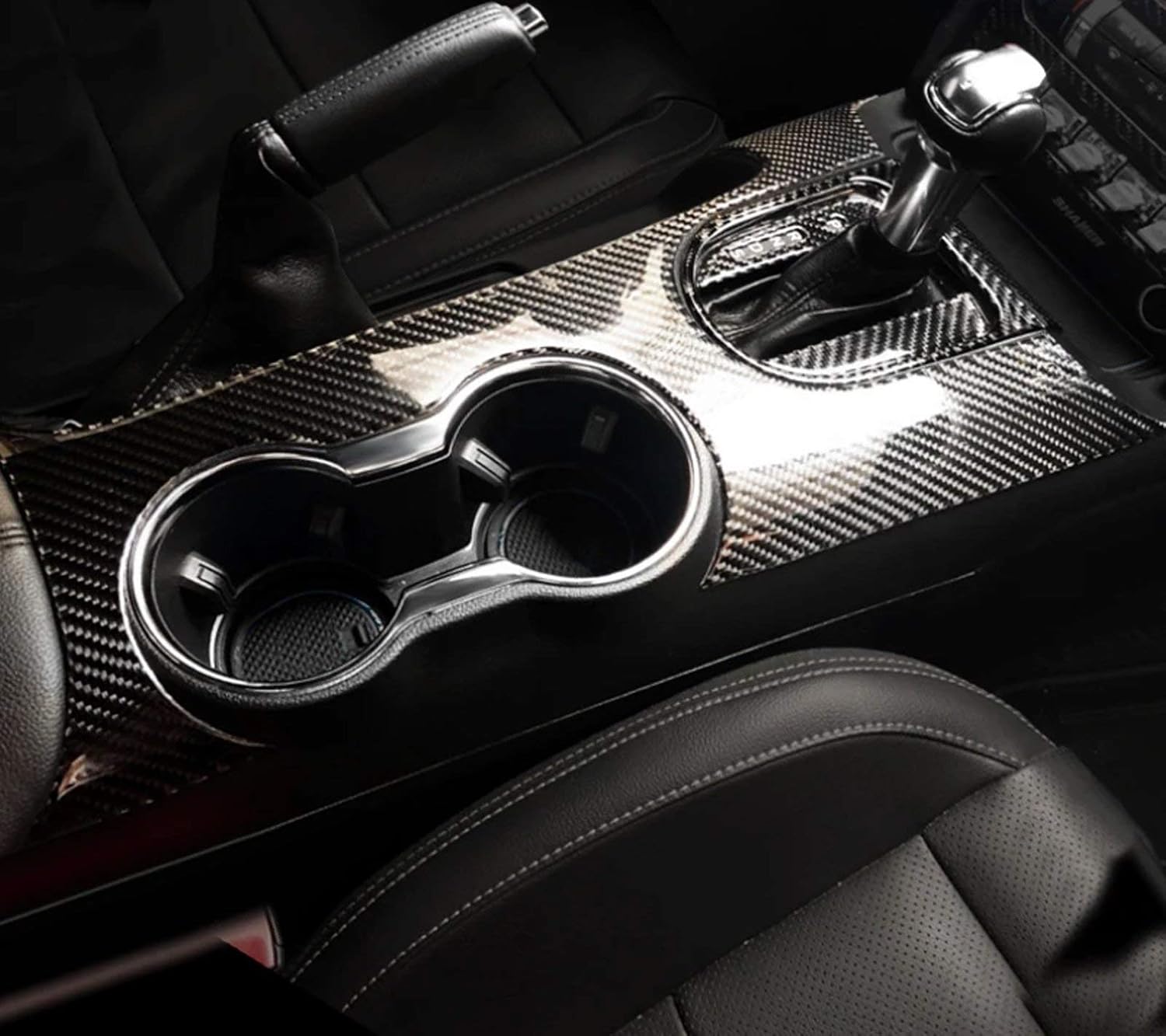 x xotic tech Center Console Gear Water Cup Panel Cover Trim, Genuine Soft Carbon Fiber, Compatible with Ford Mustang 2015-2023