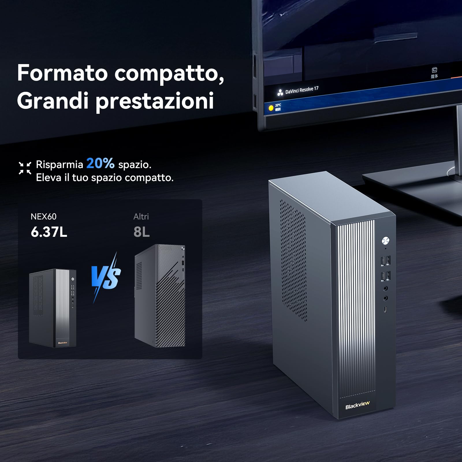 Blackview NEX60 PC Fisso SFF Win 11 Pro, 13th Gen Intel Core 5 210H (8C/12T), 16GB RAM 512GB SSD (Up to 64GB+4TB) PC Desktop, 4K Duo Display Computer Fisso, WiFi6/15 Ports/USB3.2 [3-Year Warranty]