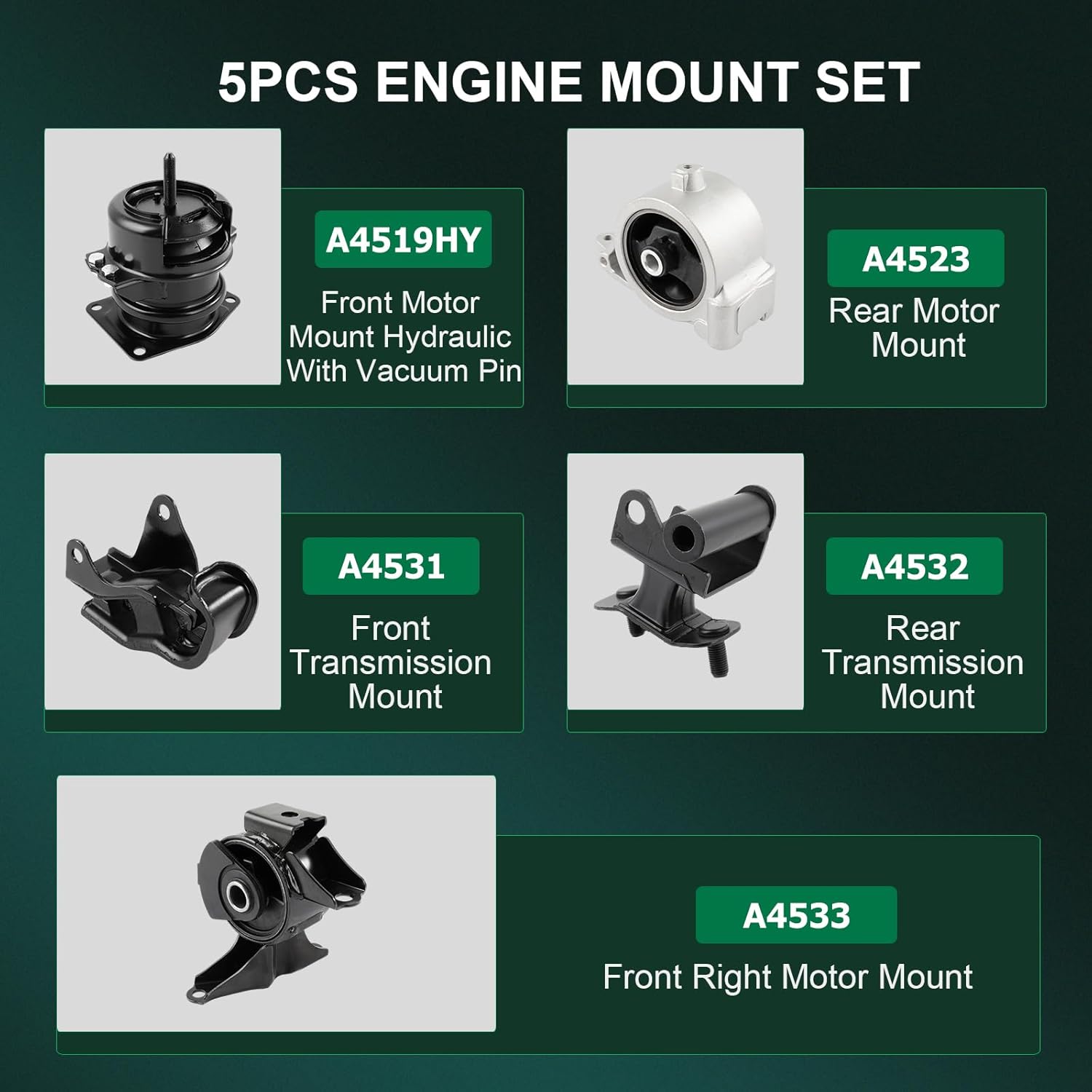 SCITOO Engine Motor and Trans Mount Full Set for Acura for MDX 3.5L 2003-2006, for Honda for Pilot 3.5L 2006-2008 Replace A4519HY A4533 A4523 A4531 A4532