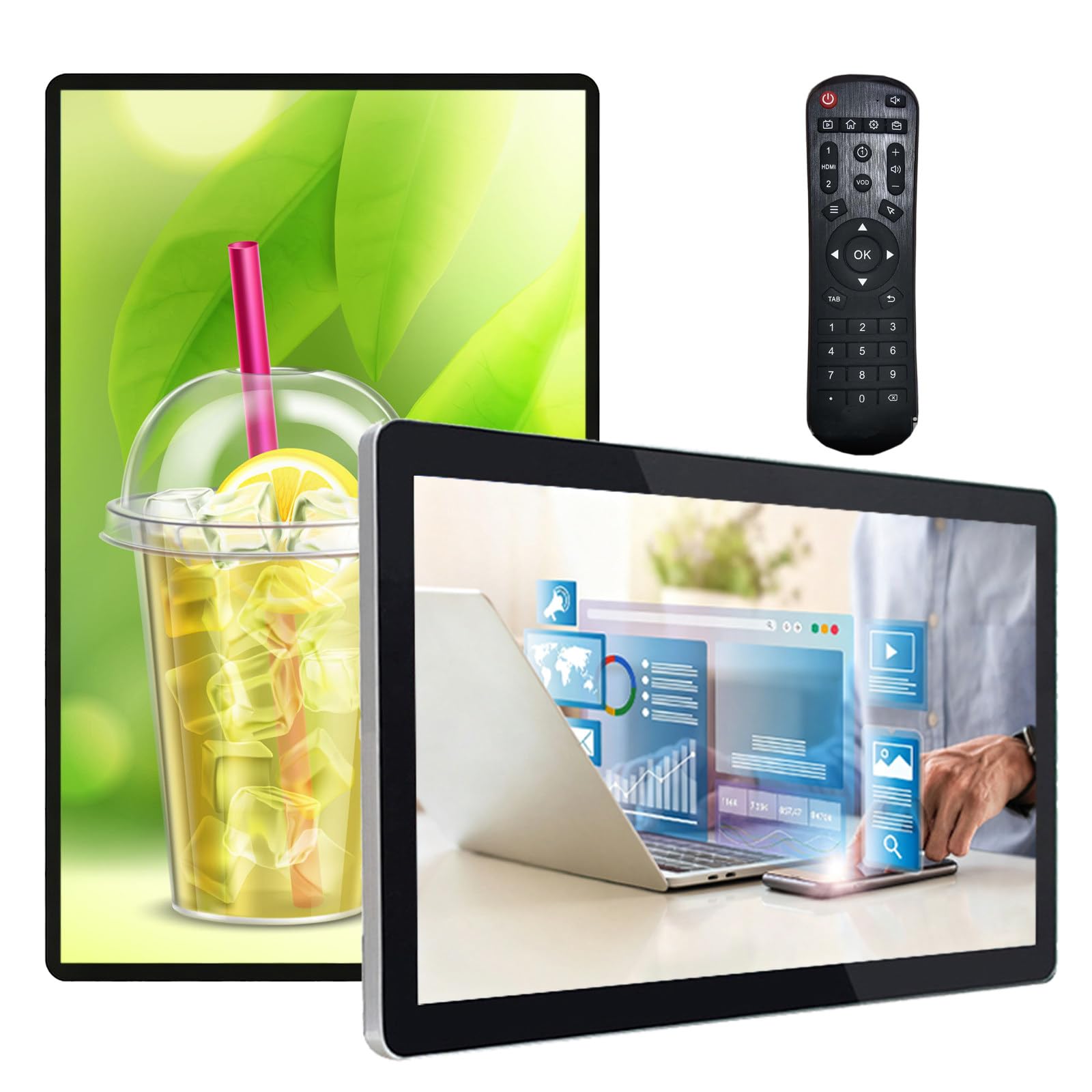 Digital Signage Display 10.1''/13.3''/15.6''/18.5''/21.5''/23.6''/27'' Wall Mount Digital LCD Screen for Restaurants and Stores, Digital Kiosk Advertising Media Player, Auto Looping Playback 13.3in