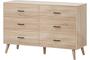 Bigbiglife Wood Dresser for Bedroom: Light Oak Modern 6 Drawer