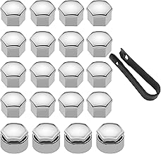 LICQIC 17 mm wheel nut covers, 20 Pcs car wheel nut caps (16 Standard Ones 4 Locking Ones), Universal wheel bolt Covers with Removal Tool, Silver