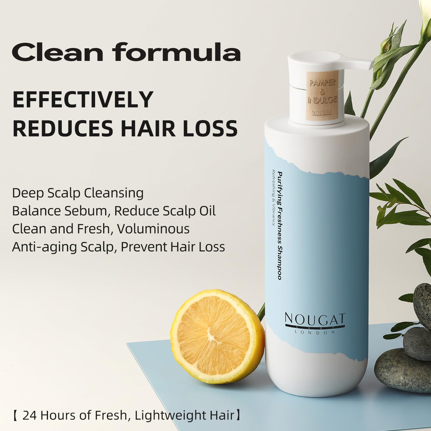 Nougat Purifying Freshness Shampoo, Regrowth & Anti Hair Loss, Hydrating & Strengthening Hair, SLS & Paraben Free, Refresh & Delicate Perfume,Amino Acid Formula, Silicone-Free, Balances Oil and Water