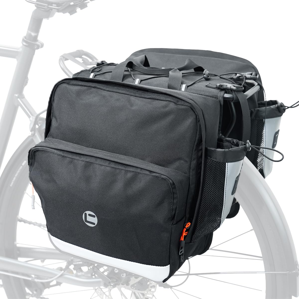 Sacoches de vélo de 30 L, résistant à l'eau pour porte-bagages arrière avec rabat à fermeture éclair, sacs de vélo de grande capacité avec porte-bouteilles, sacoche réfléchissante pour vélo