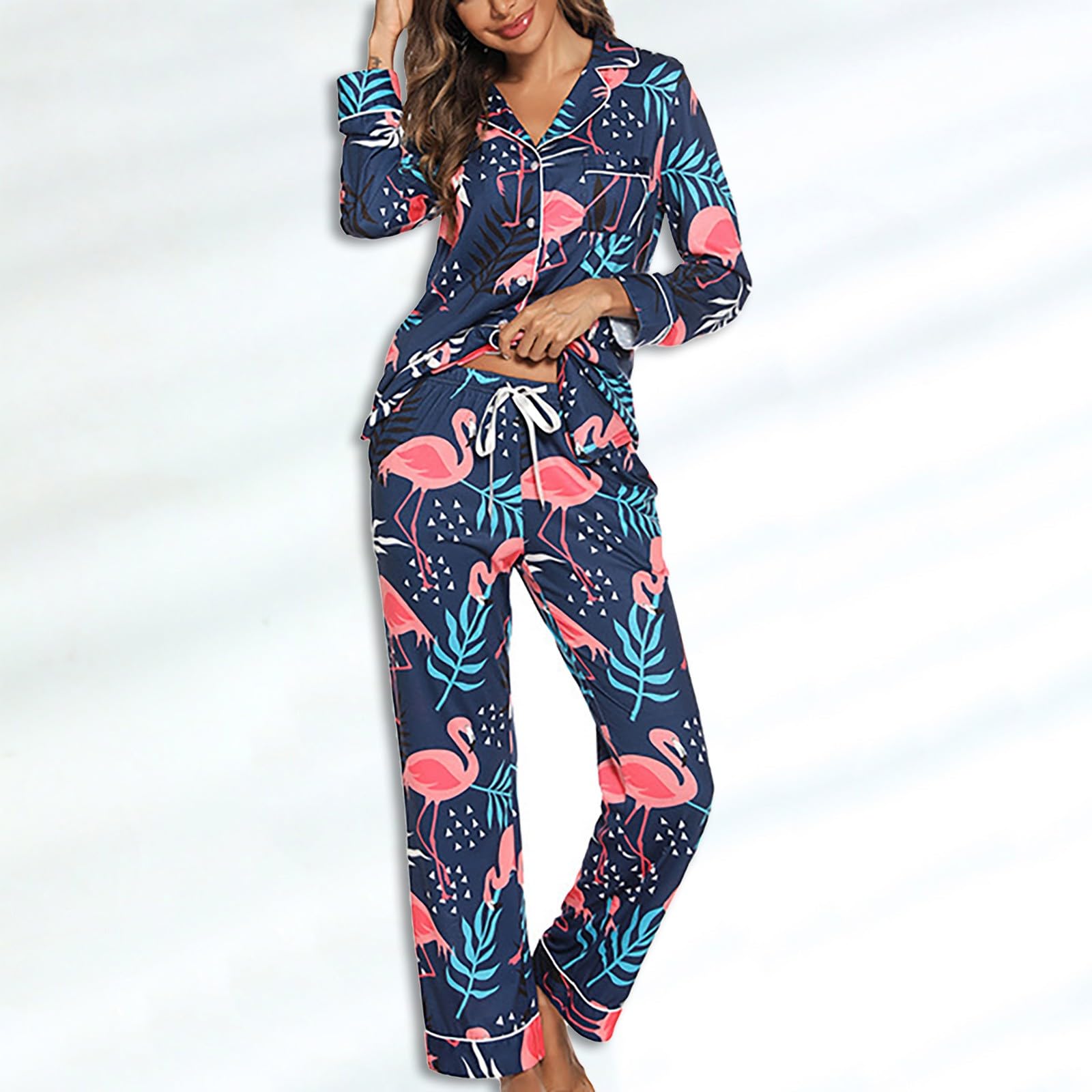 Genérico Pijama de Invierno Mujer，Conjunto de Pijama Mujer Manga Larga Tejido para Dormir Confortable Noche con Diseño Elegante y Moderno para Descanso Nocturno