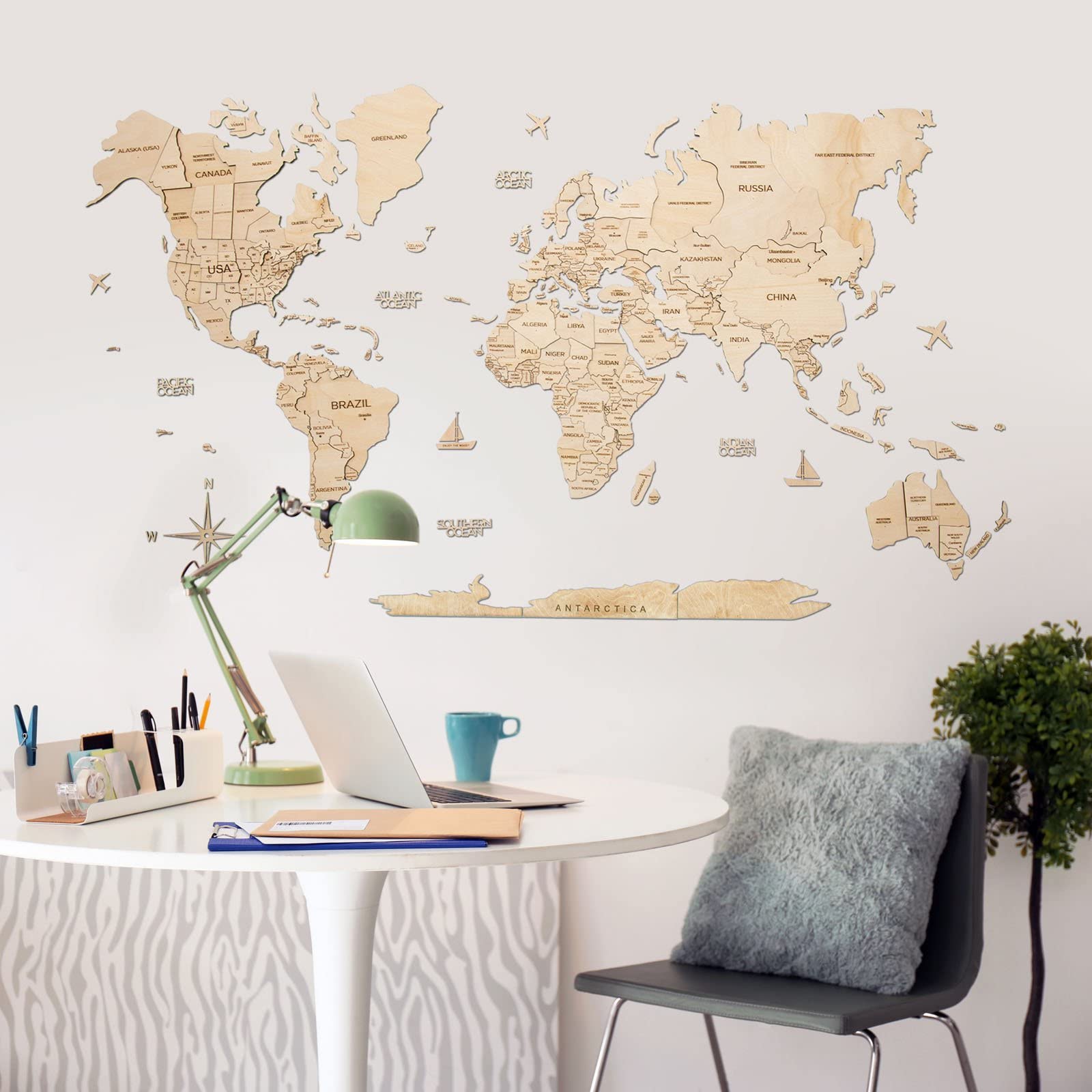 3D Wooden World Map Light Wall Decor Any Occasion Gift Idea - Wall Art For Home & Kitchen or Office