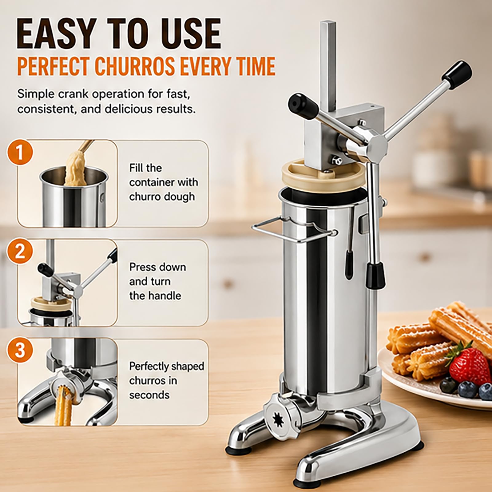 Máquina Comercial Para Hacer Churros Con 5 Boquillas De Alta Resistencia, Acero Inoxidable, Capacidad 2 L/3 L, Para Y Relleno
