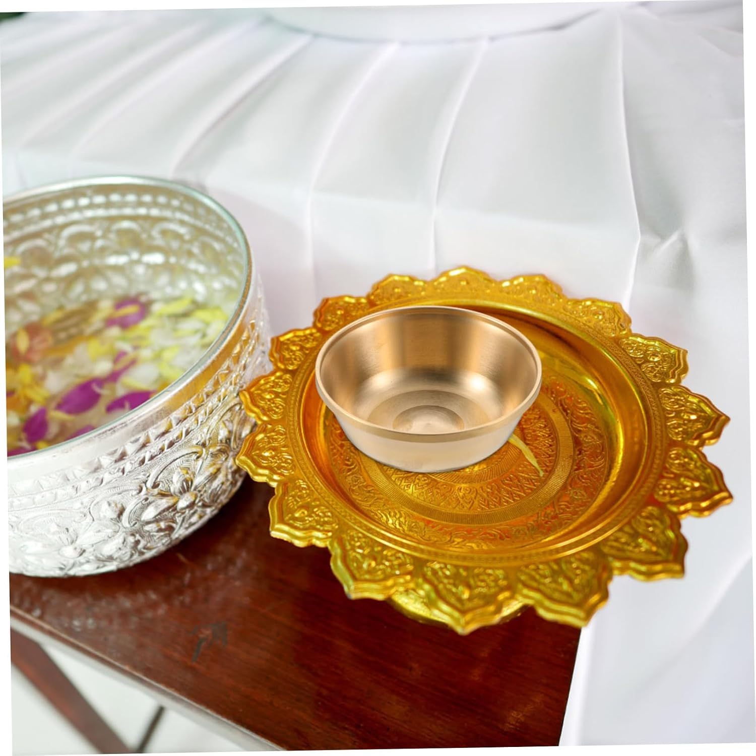 SHOWERORO Copper Offering Bowl, Golden Metal Cup for Temple and Home Use