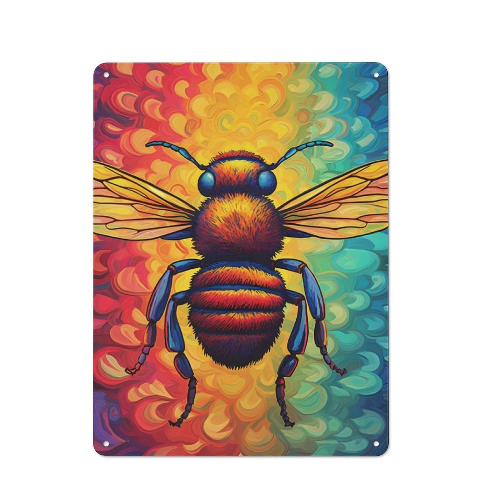Junmoney Bee Colorful Shed Metal Sign With Design 40X30cm, Vintage Porch Wall Decor For Patio Bar, Workshop, Shed Or Kitchen