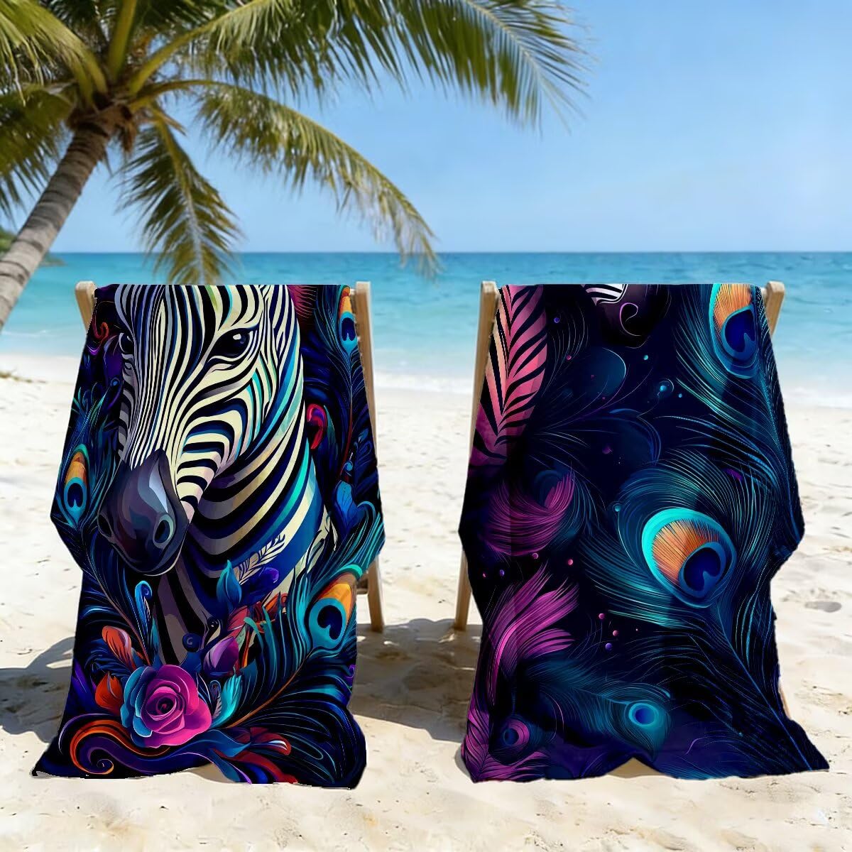 Ręcznik plażowy XXL, 90 x 200 cm, zestaw 2 szt., z mikrofibry, ręcznik plażowy, zebra, szybkoschnący, do sauny, fitness, bez piasku, ręcznik plażowy, do sauny, duży ręcznik kąpielowy, prezent dla