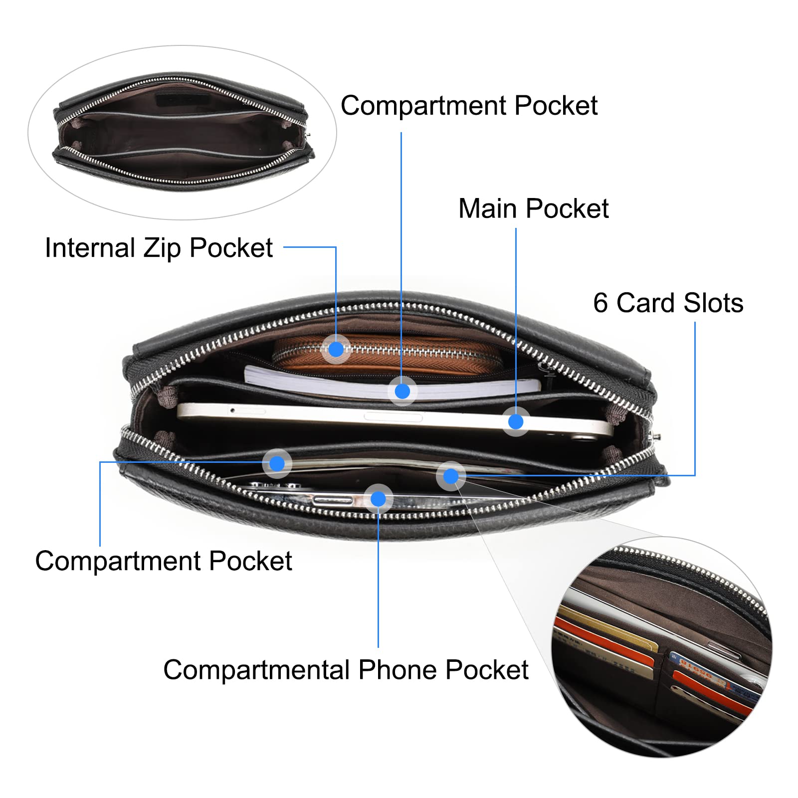 CONTACTS Bolso de mano de cuero genuino con tarjetero para hombre, cartera de gran capacidad con cerradura de combinación antirrobo