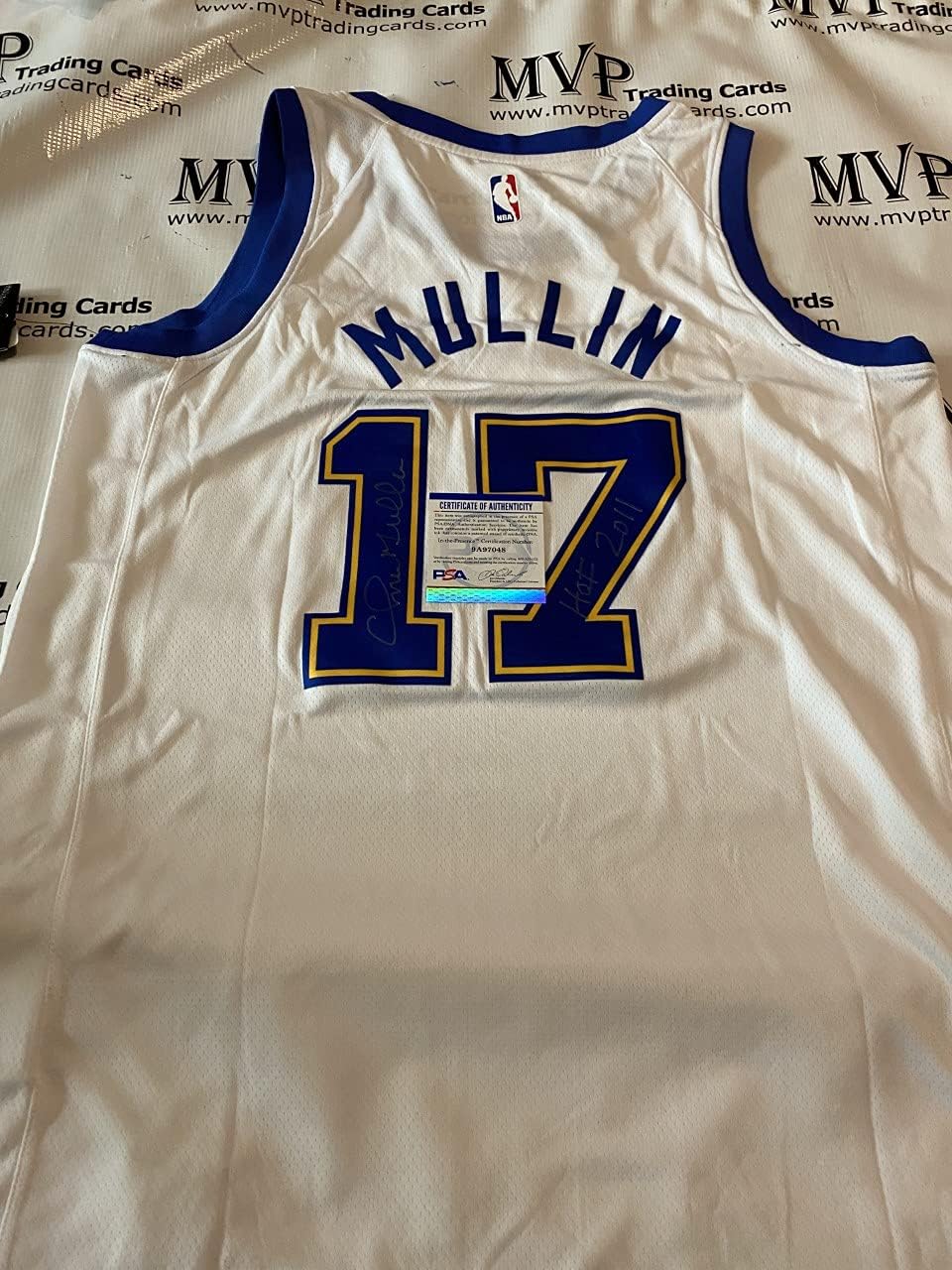 PSA/DNA Authentic Chris Mullin Autograph Throwback White Golden State Warriors Jersey w/HOF Inscription 048