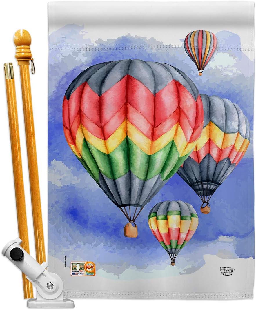 Summer Hot Air Balloon House Flag Summertime Beach Pool Luau Tropical Party Season Outdoor Sunny Small Decorative Gift Yard Banner Double-Sided Made In USA 28 X 40