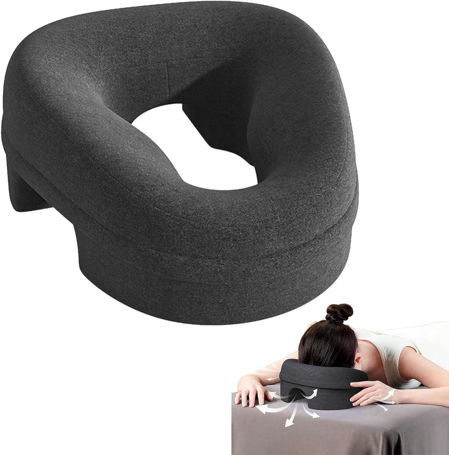 Face Down Pillow and Massage Headrest for Bed, 3-Air-Hole Pillow for Stomach Sleeper, Suitable for Beach Tanning, Home Massages, Eye Surgery Recovery, Back and Waist Pain, Etc (Black)