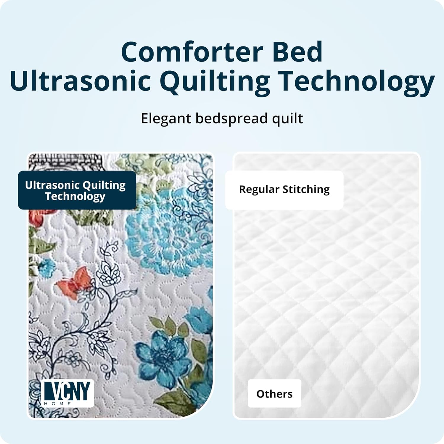 VCNY Home Blue Quilt for King Size Bed - 3-Piece King Comforter Alternative, Bedspread Coverlet and Shams (Eiffel Paris Decor)