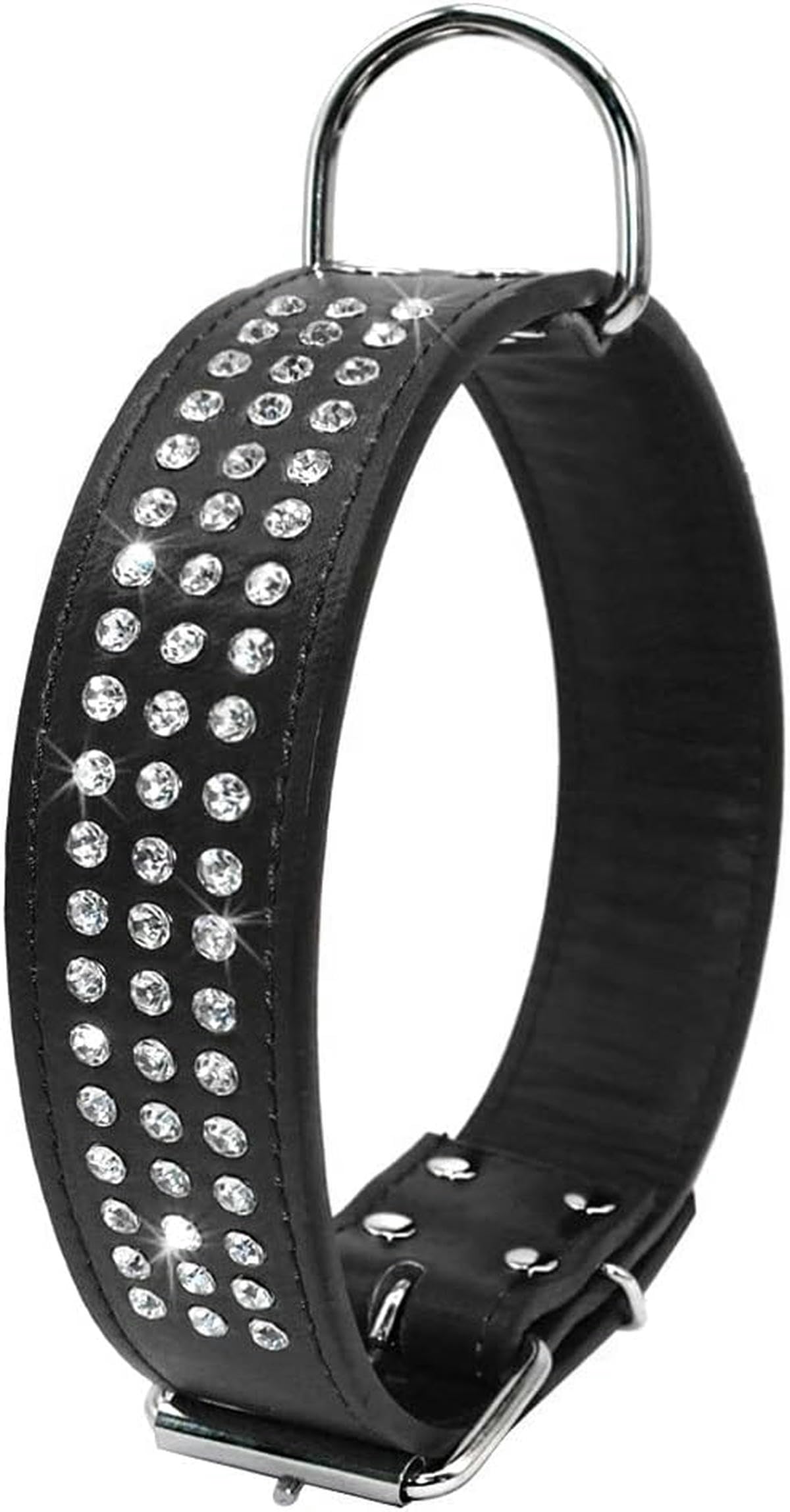 Bling Strass Hundehalsbänder aus Leder mit Kristallen und Diamanten, verstellbar, Rosa, für mittelgroße und große Hunde, Haustierprodukt für Tiere, Rosa, M-Schwarz-M