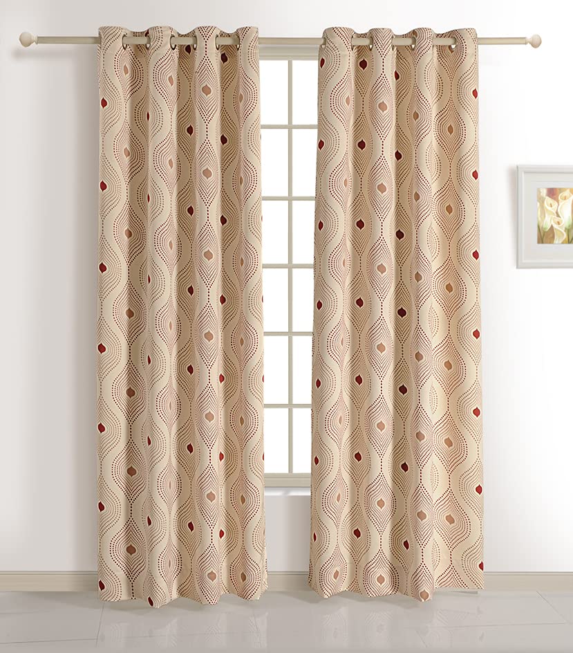 Image of Swayam 80% Blackout Polyester Door Curtain for Living Room & Bedroom | 7.5 Feet | Room Darkening Curtain with Eyelets | Pack of 1 | Geometric Design - Beige