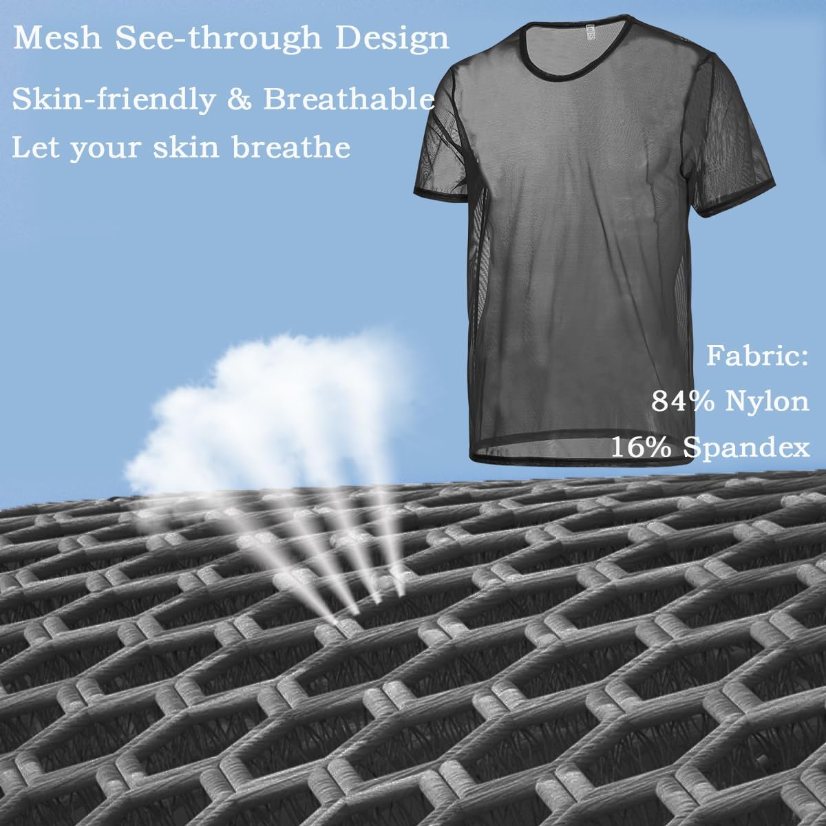 Men's See Through T-Shirts Sexy Mesh Shirt Sheer Short Sleeve Undershirt Breathable Top for Men - Image 3