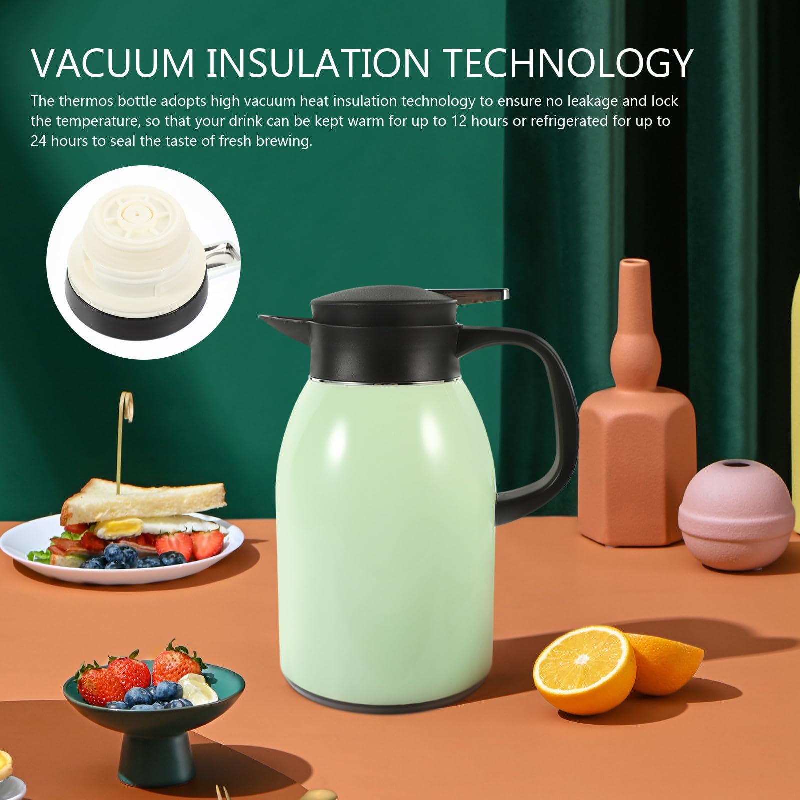 SOLUSTRE Borraccia Termica in Acciaio Inox 1.6l Grande Capacità con Isolamento a Lunga Durata per Ufficio e Casa Design Semplice e Resistente