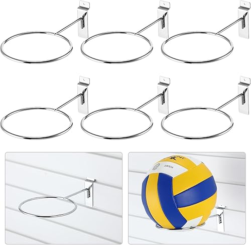 Miniatura 8 de Gisafai 6 unidades de almacenamiento de bolas de metal Slatwall multifunción, soporte de pelota Slatwall para baloncesto, soporte de pared para