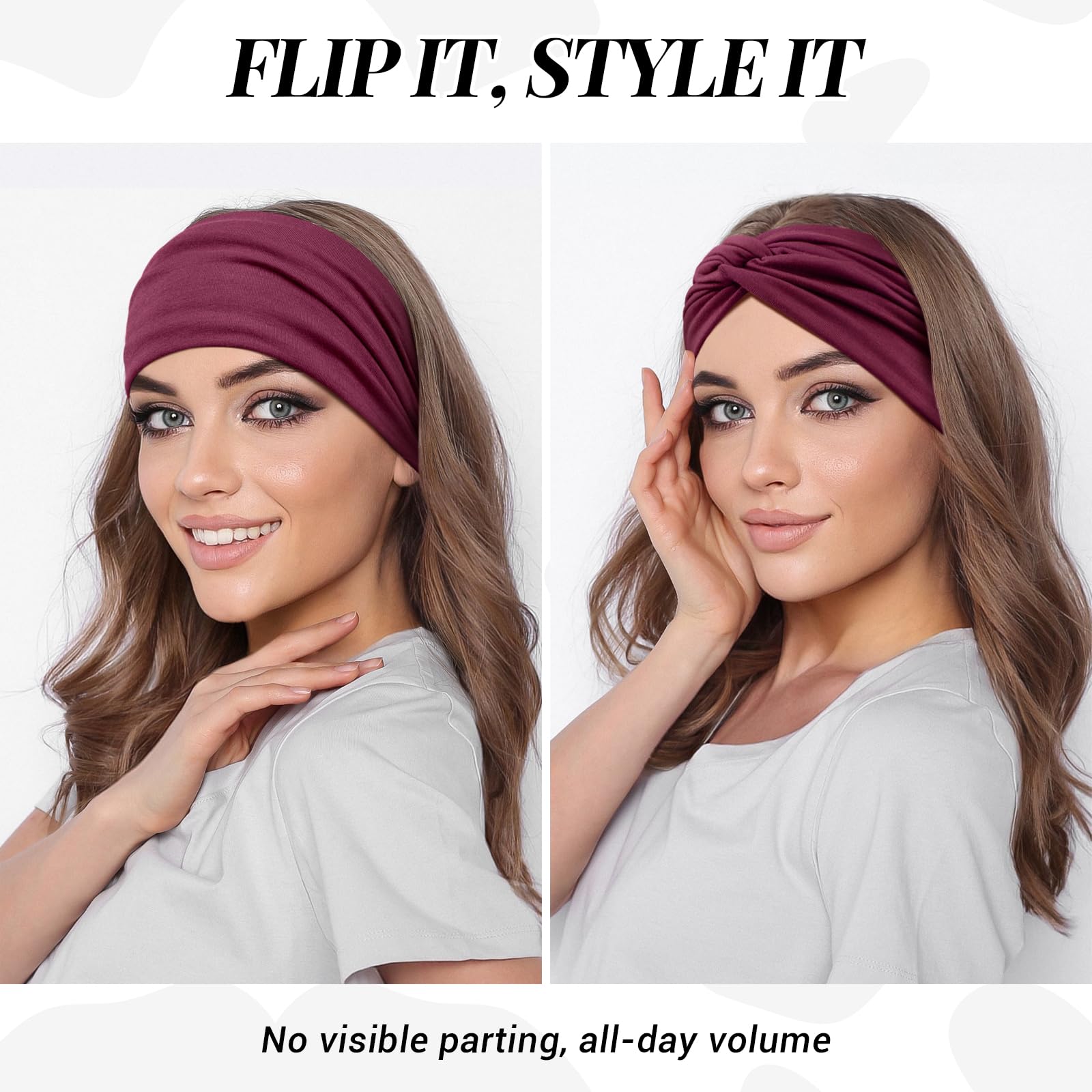 Fascia Capelli Donna 4 Pcs Cerchietto Capelli Donna – 7'' Fasce per Capelli Elastici Turbante per Yoga, Fitness & Skincare –Larga Sport Headband Accessorio Capelli