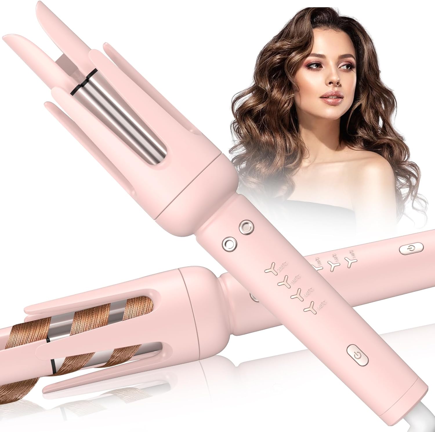 Automatic Curling Iron, Auto Hair Curler with 4 Temperatures, Fast Heating, 2-Way Rotation, Anti-Scald, Anti-Tangle Rotating, Auto Shut-Off Curling Wand for Hair Styling