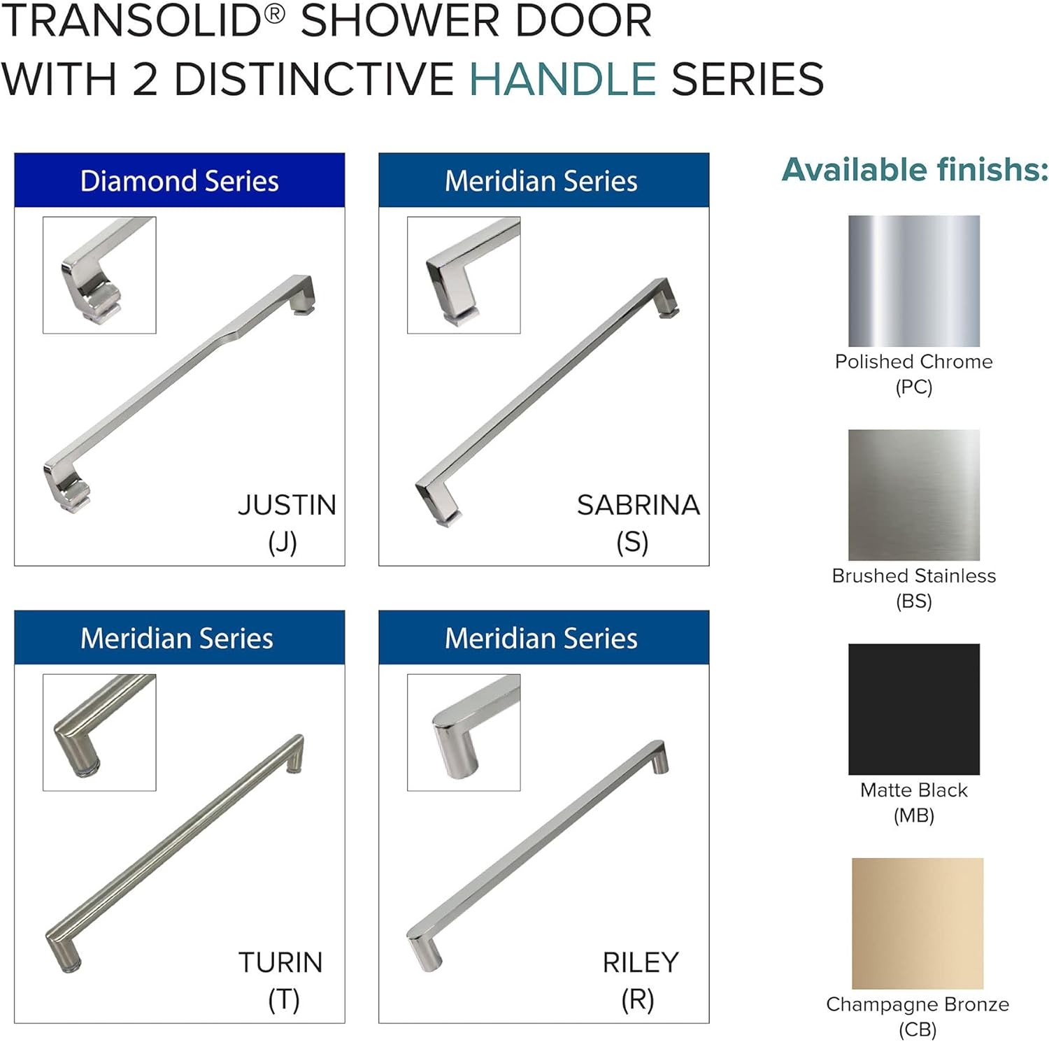 Transolid BRP608008F-R-MB Brianna 60 in. W x 80 in. H Frameless by-Pass Shower Door in Matte Black Finish with Frosted Glass and Riley Handles