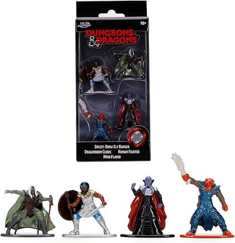Miniatura 2 de Jada Toys Dungeons & Dragons Nanofigs - Juego de 4 figuras nano coleccionables a presión, Drizzt Drow Elf Ranger, Human Fighter, Dragonborn Cleric,