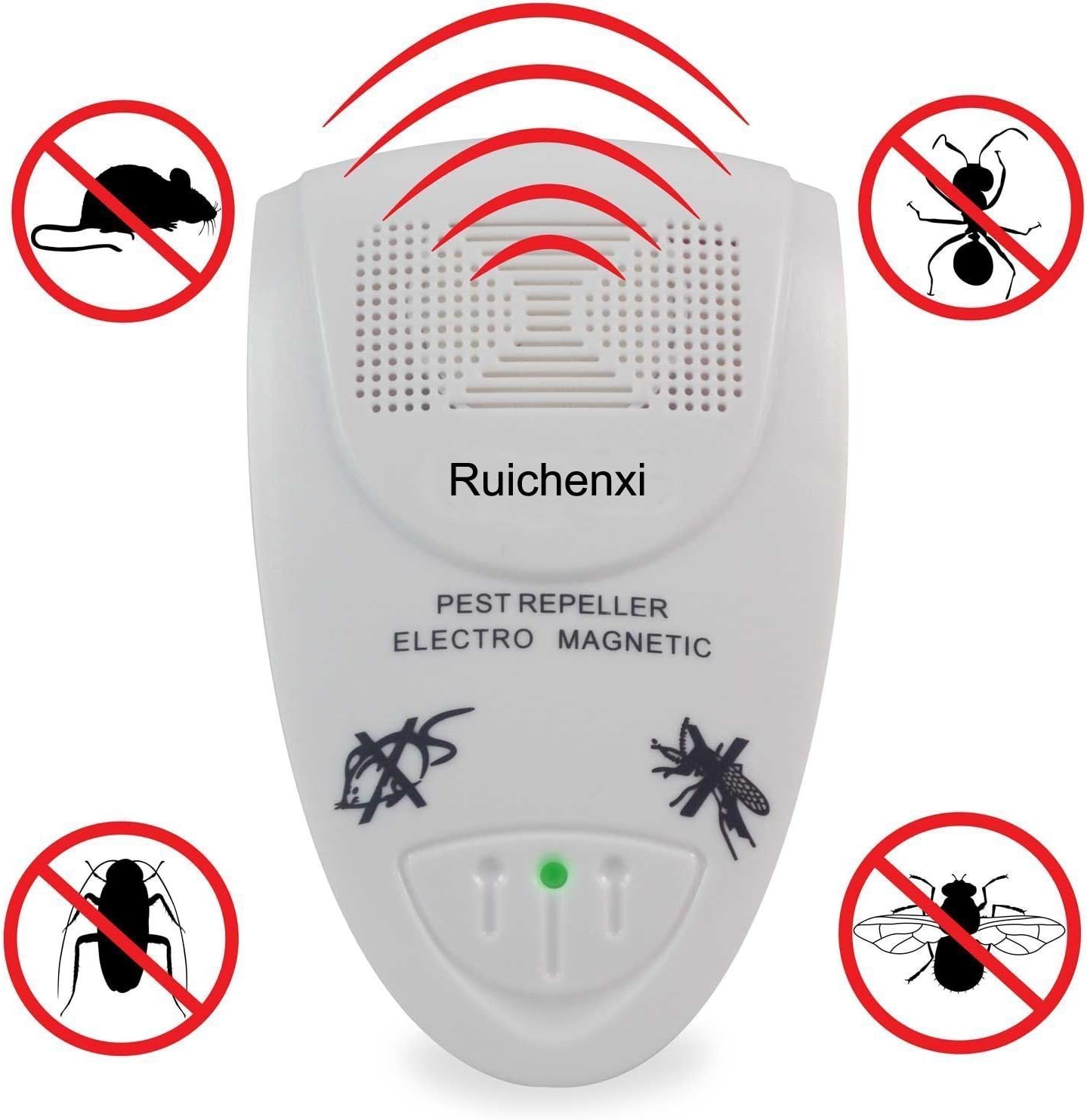 Ruichenxi ® Ultrasonic Indoor Pest Repeller - Effective Control of Rodents and Pests including Rats, Mice, Fleas, Insects, Spiders and other Bugs. 100% Safe for Humans and Pets