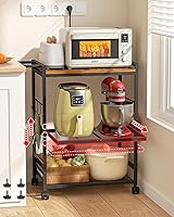 Feyejade 3-Tier Rolling Microwave Cart with Adjustable Shelves, Pull-Out Shelf, Push Handle & Lockable Wheels - Kitchen Storage Stand