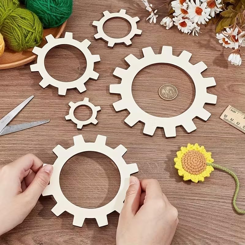 Haoser 5 Pcs Round Flower Knitting Loom Set, Wooden Weaving Looms for Knitting, DIY Sewing Crafts, Flower Maker Tool for Yarn Crafting, Crochet Projects, Handmade Accessories & Artisanal Craft Work-image-9