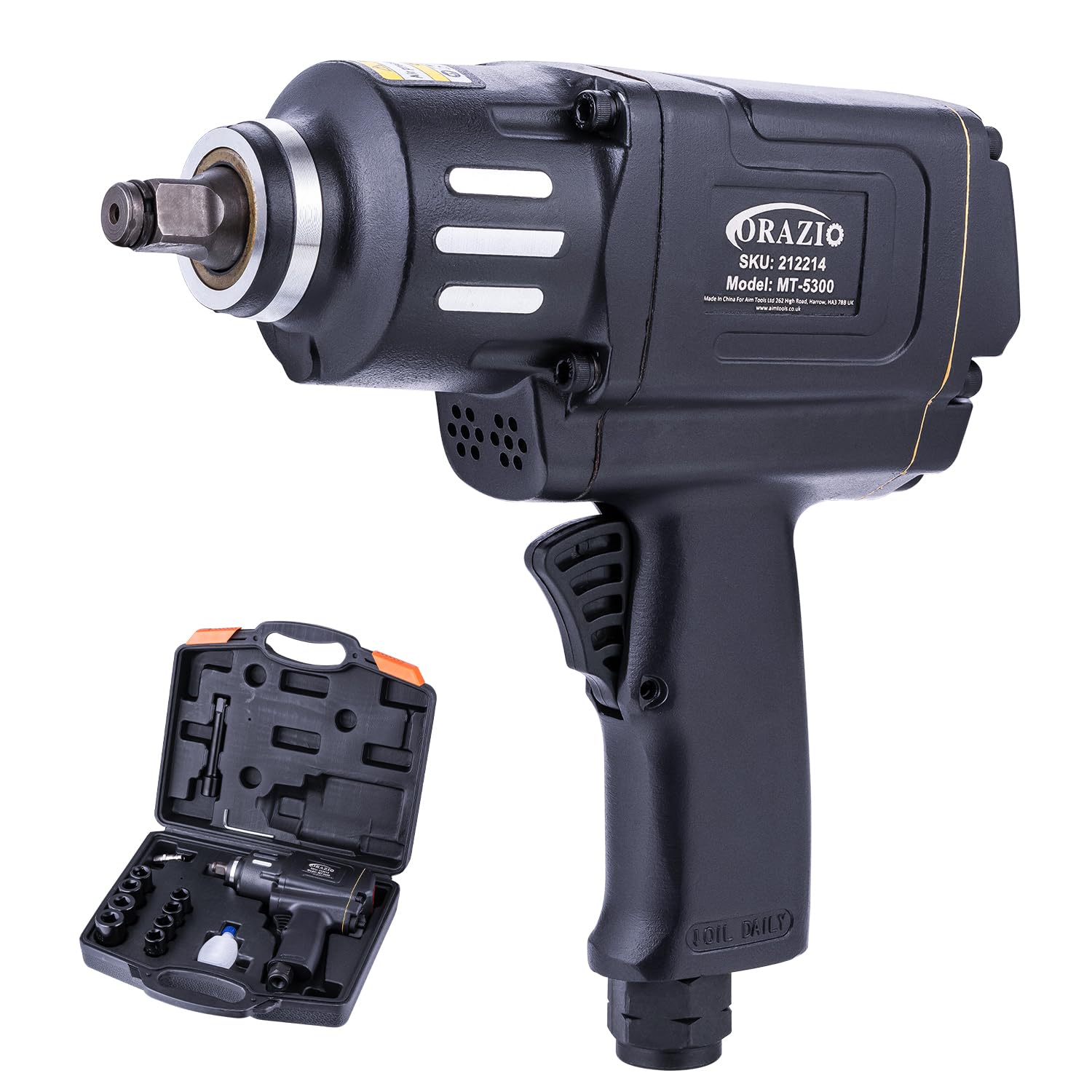 ORAZIO 1/2" Air Impact Wrench 1200NM, Twin Hammer, 8 Sockets 12-24mm