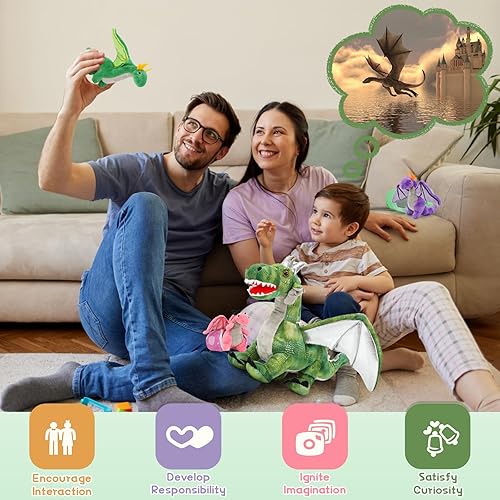 Miniatura 9 de Tezituor 7 piezas de animales de peluche de dragón, 22 pulgadas, mamá dragón de peluche con 4 dragones bebé y 2 huevos, juguetes de dragón de