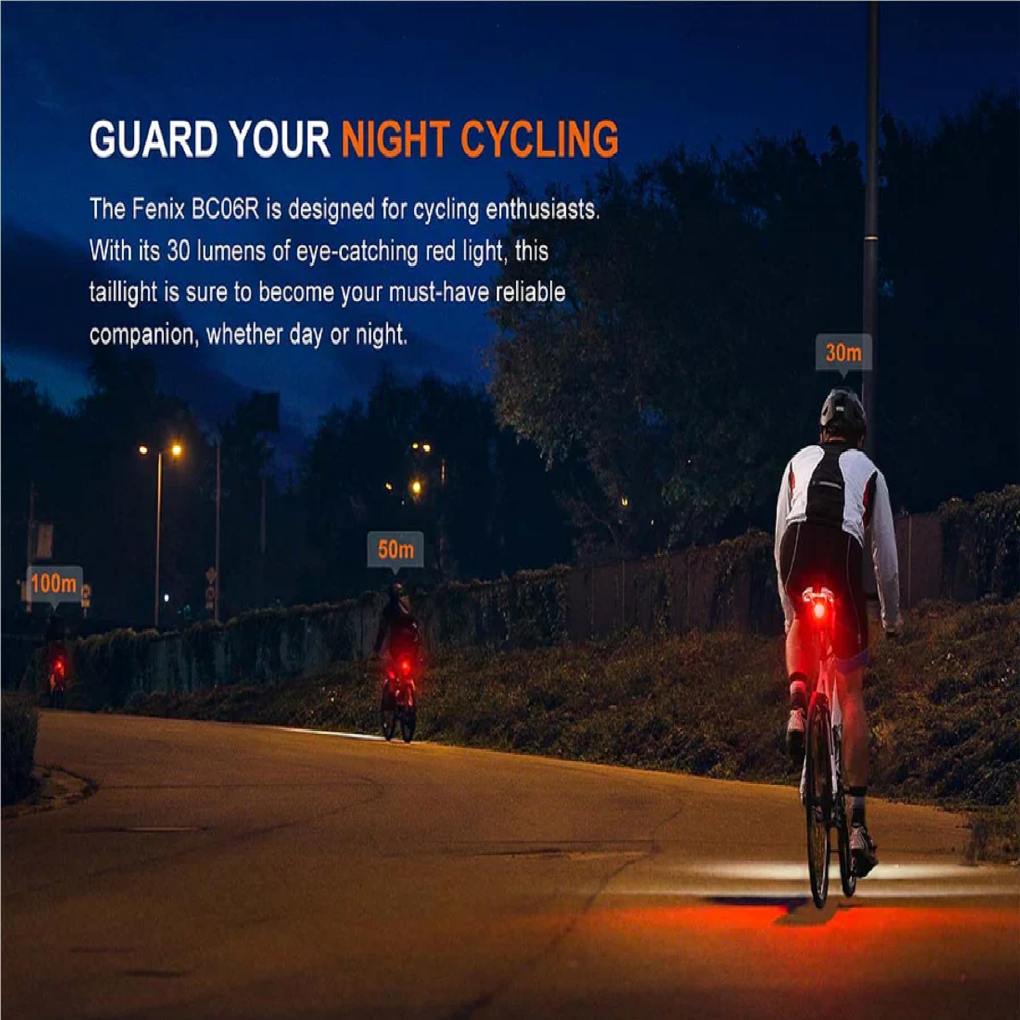 Fenix BC06R Feu arrière Rechargeable pour vélo | 30 lumens | 100 m | 24,5 Heures Max | Faible et Haut rendement avec Plusieurs Modes d'alerte | Fonction de freinage 90 lumens | IP66