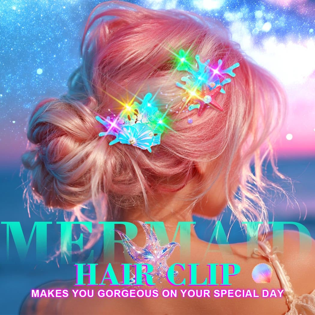 EVILD Mermaid Seashell Hair Accessories Light Up Starfish Hair Clip for Women - Image 5