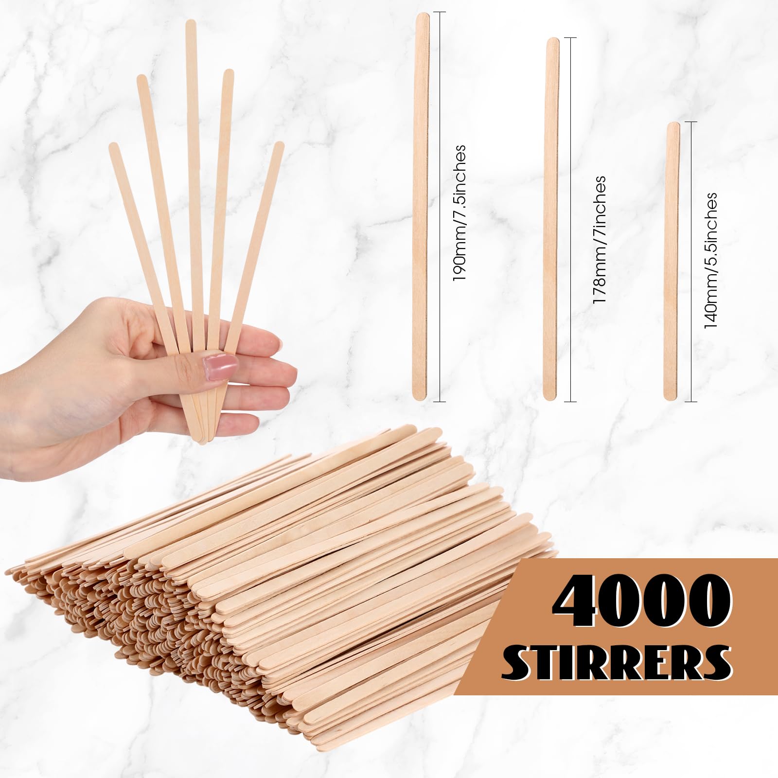 Meanplan 5000 Stück Kaffee-Rührstäbchen aus Holz, Einweg-Rührstäbchen aus Birkenholz, lange Cocktail-Rührstäbchen mit runden Enden für heiße Schokolade, Tee, Getränke (19,1 cm)