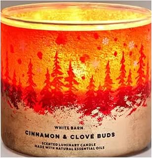 Bath & Body Works, White Barn 3-Wick Candle w/Essential Oils - 14.5 oz - 2021 Christmas & Winter Scents! (Cinnamon + Clove Buds)