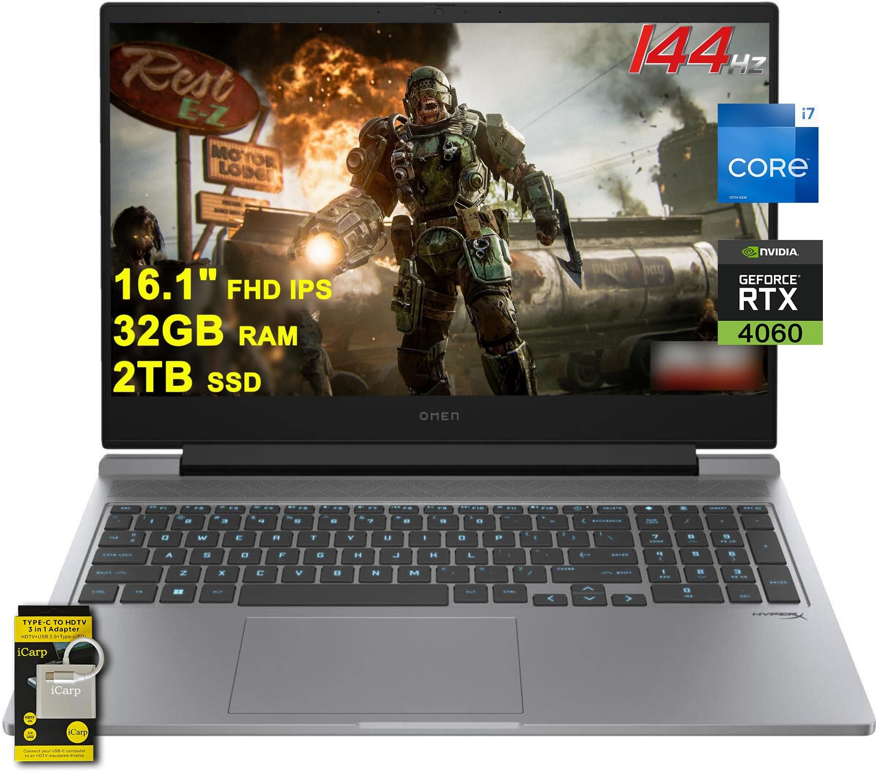 HP Omen 16 Gaming Laptop 16.1" FHD IPS 144Hz Intel 16-core i7-14650HX (>i9-13900HX) 32GB RAM 2TB SSD GeForce RTX 4060 RGB Backlit Thunderbolt FHD Privacy Camera Fast Charging Win11 w/ICP Accessory