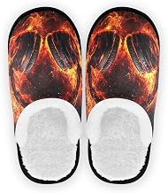 Boccsty Burning Headphones Black Fire Burning Headset Spa Slippers House Slippers Indoor Home Shoes M for Men Woman