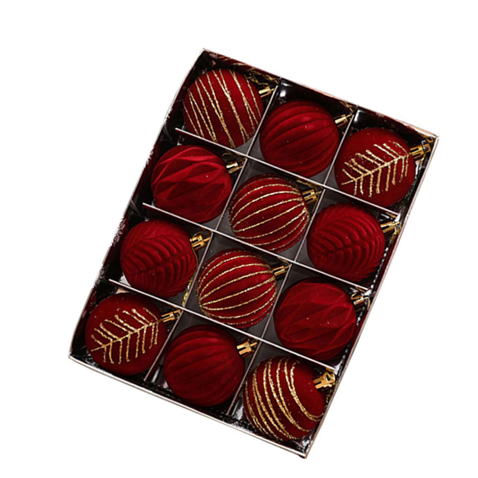12Pcs Elegant Christmas Tree Ornament Velvets Flocking Baubles Stylish Hanging Pendant for Holiday Window Decoration Christmas Baubles Set