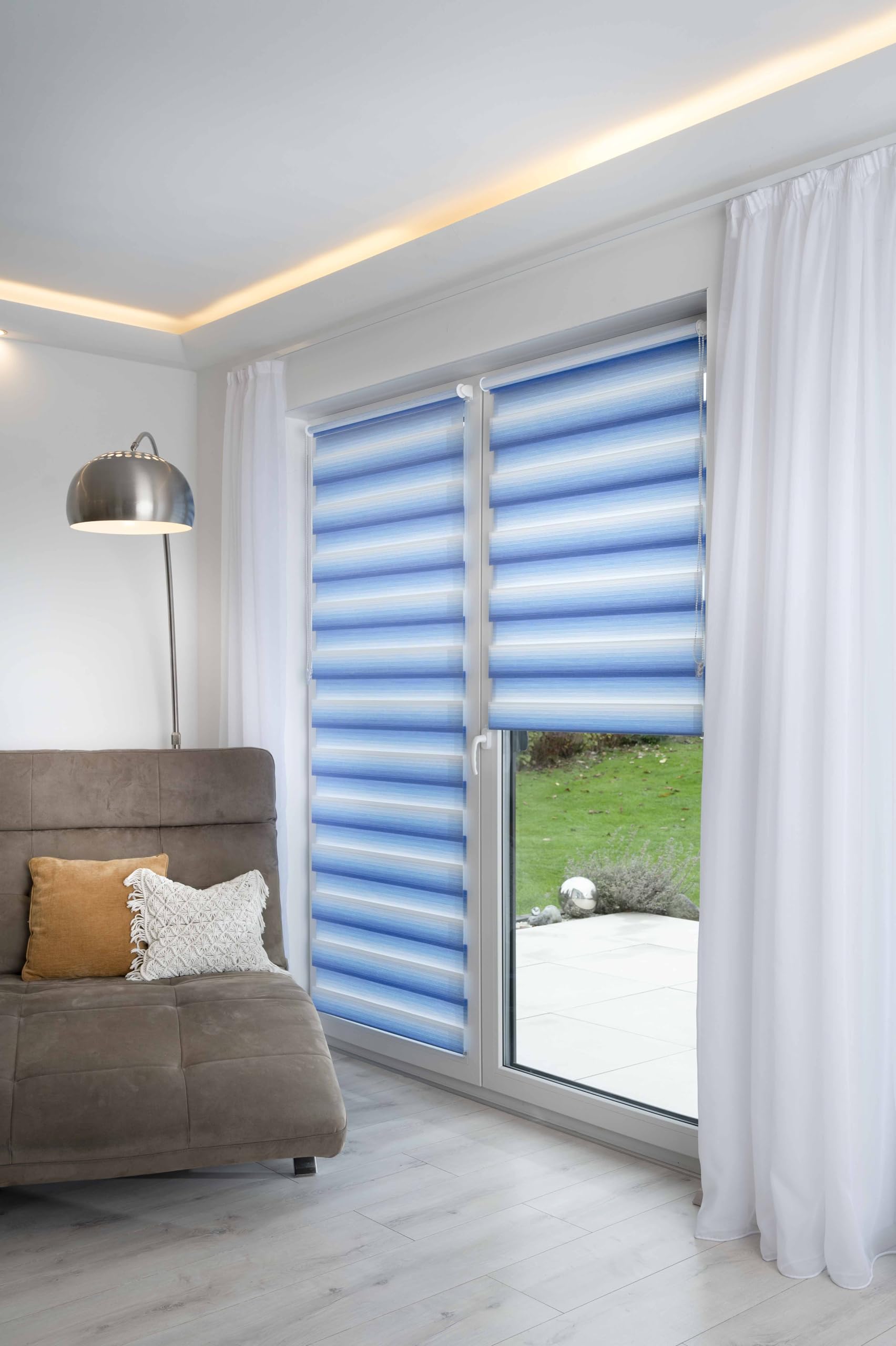 K-Home® Klemmfix Doppelrollo Madrid ohne Bohren Farbverlauf Blau B75 x H150 cm