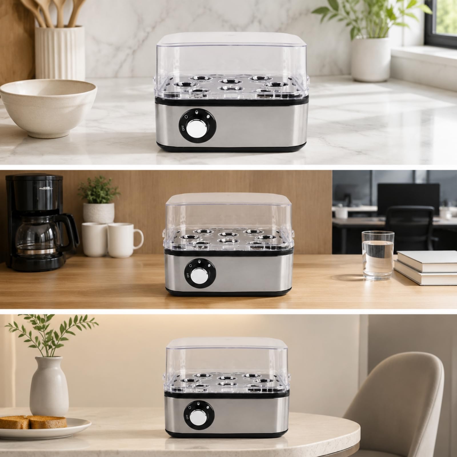 Billeur à Œufs Électrique Carré Polyvalent Cuiseur à Œufs Cvercle Traparent Silencieux pr Déjeuner Matinal Familial Rapide