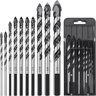 10 Pieces Masonry Drill Bit Set, MAPRIAL Concrete Drill Bit Set & Carbide Drill Bit Set with Storage Case for Wood, Tile, Brick, Glass, Concrete, Ceramic, Cinder Block