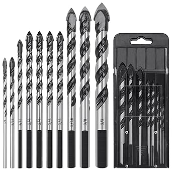 10 Pieces Masonry Drill Bits & Concrete Drill Bit Set, MAPRIAL Carbide Drill Bit Set with Storage Case for Wood, Tile, Brick, Glass, Concrete, Ceramic, Cinderblock, Chrome Plated for Drilling Hole